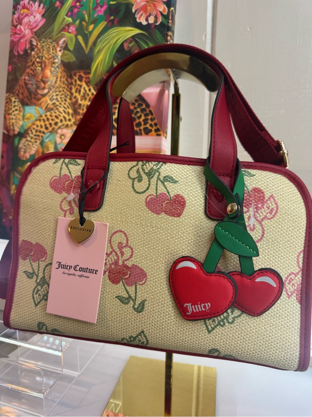 🍒 Juicy Couture Red Cherry Accent Satchel with Bag Charm & Cherries Everywhere 🍒